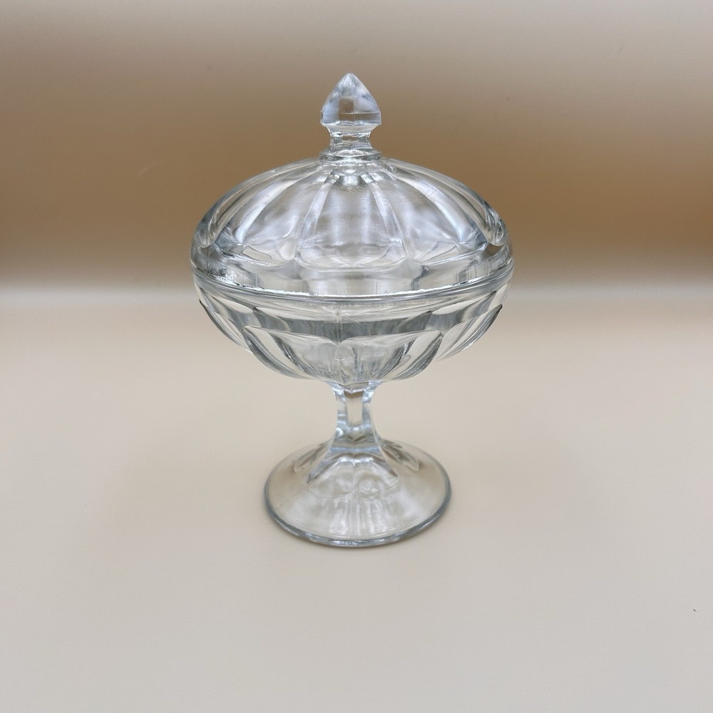 Vintage Art Deco Clear Glass Candy Dish W/ Lid And Pedestal